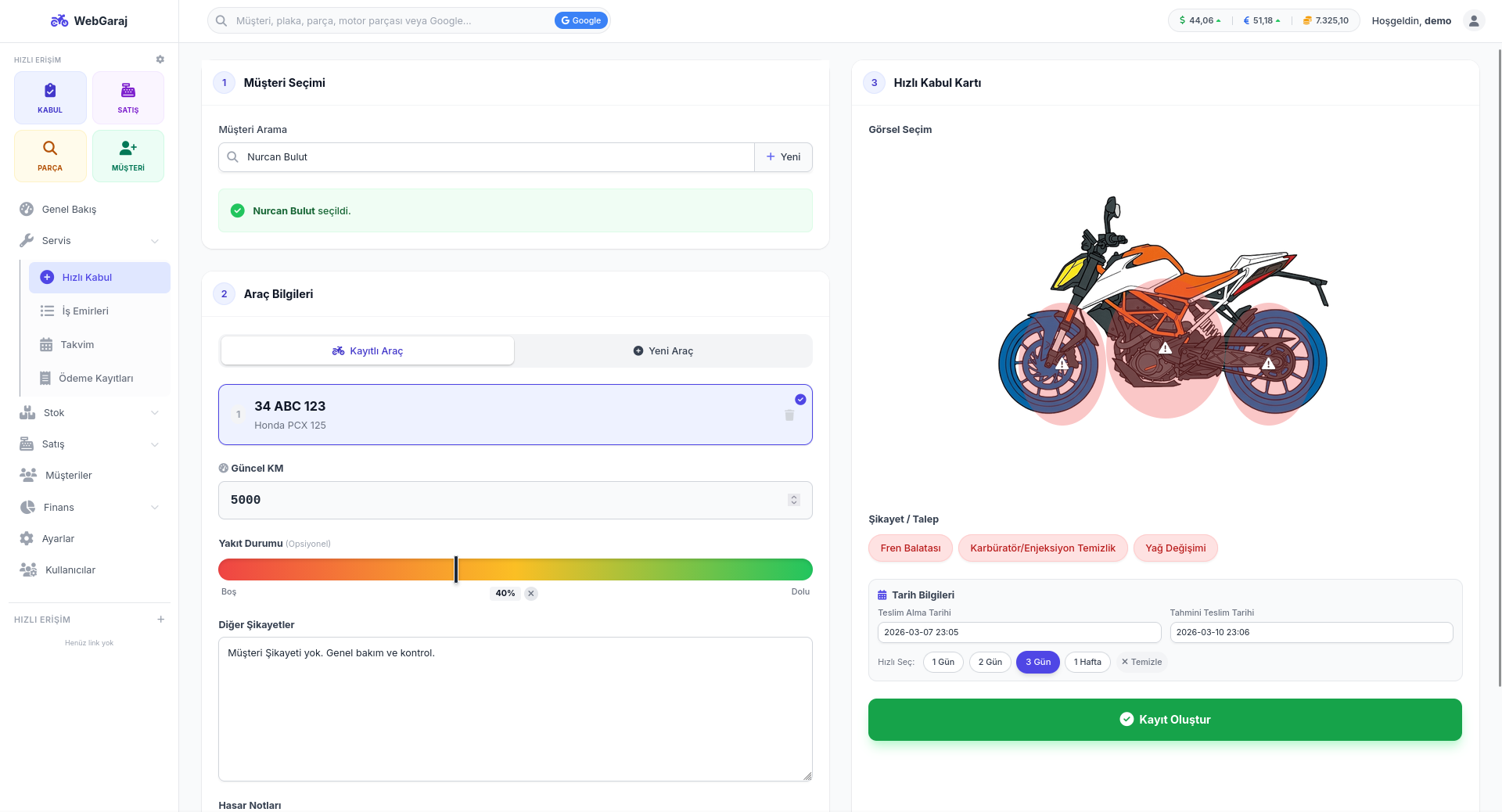 Motosiklet Servis Kabul