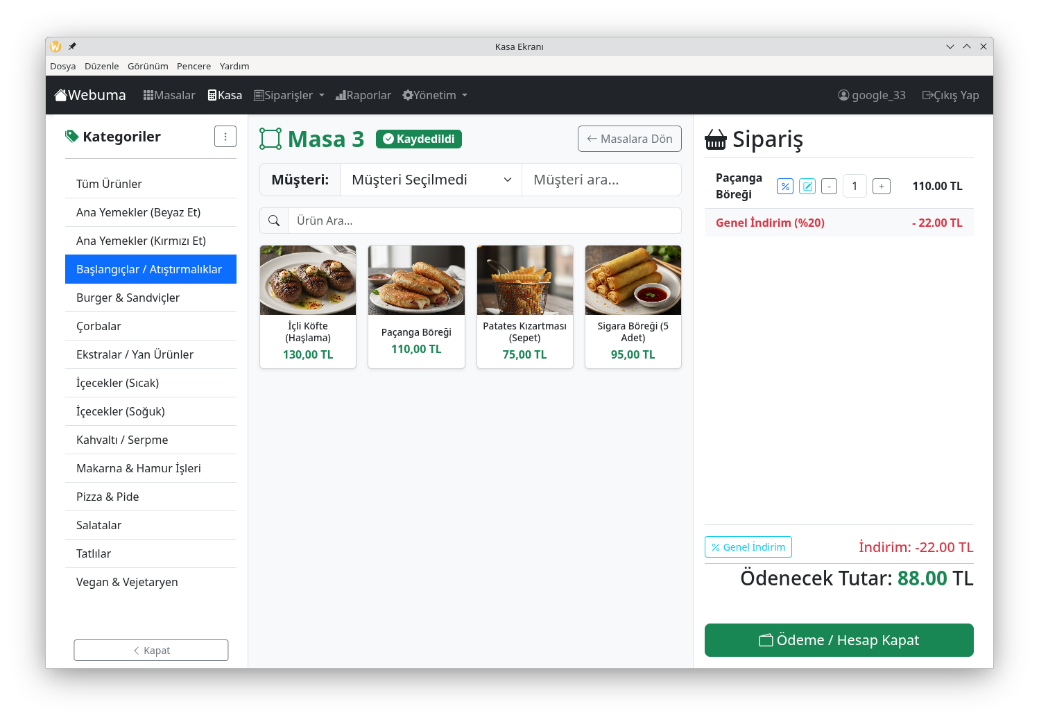 Weblay Pos Masa Kasa Satış